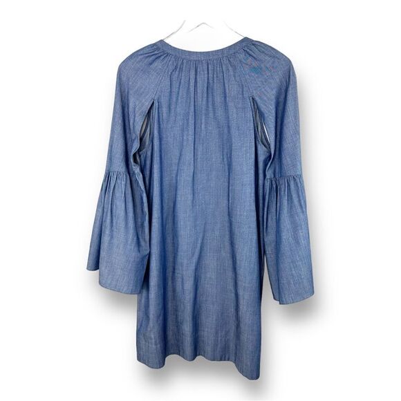 BCBG Maxazria Ajax Blue Chambray Mini Full Shirtdress Bell‎ Sleeve Small - Picture 4 of 15